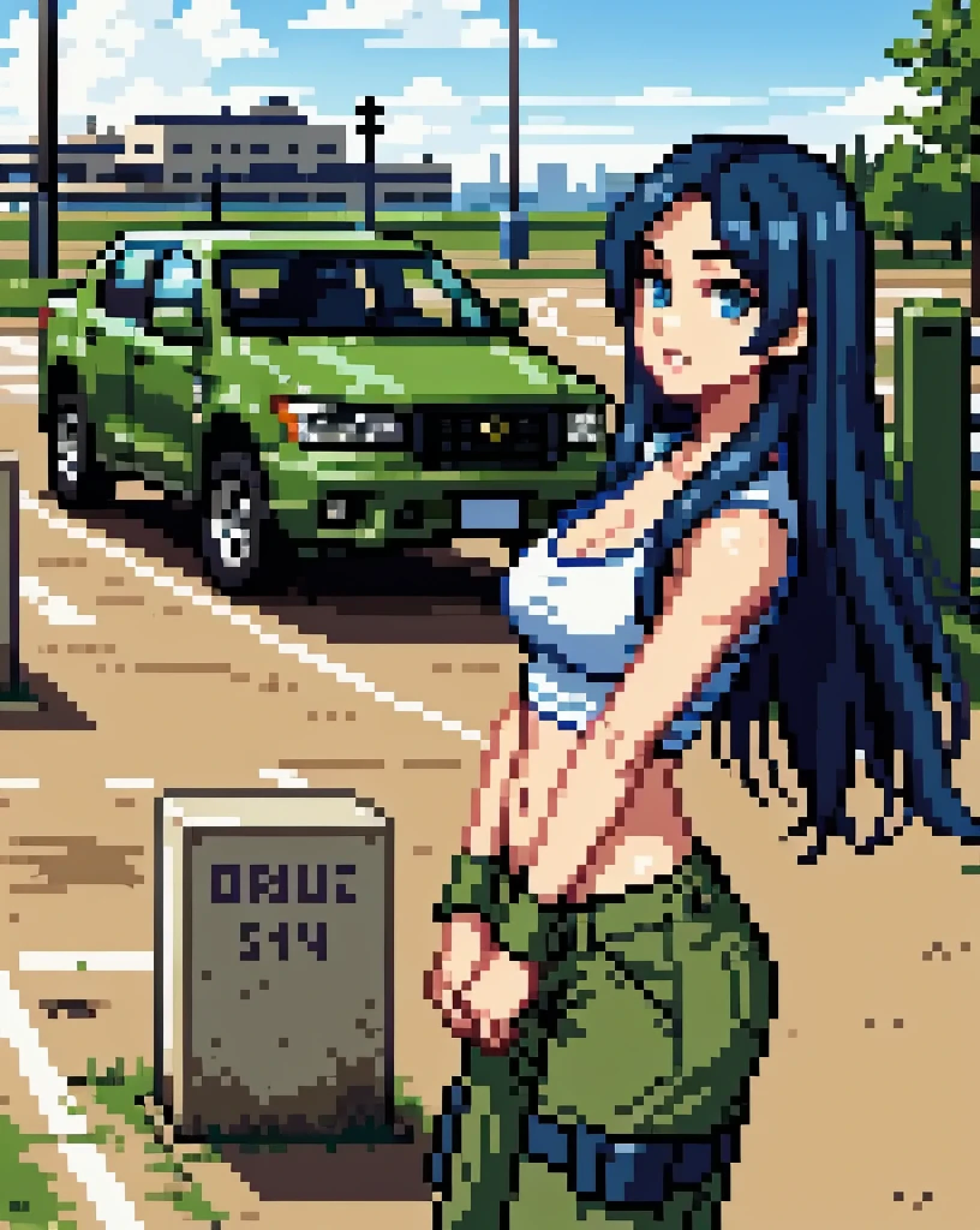 Very cute girl looks like Megan Fox, on the plot, American military base in the background, stands at attention, dressed in army uniform