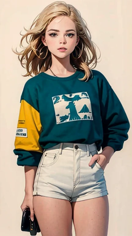 A beautiful young woman, combination of Erin Moriarty:0.9, joey king:0.7, Rachael Taylor:1.2 full body portrait, line art, high-quality ink drawing, ultra-detailed, realistic shading, vibrant colors, elegant posture, hanging out, vivid colors, flat image, Looking at the viewer in hip-hop style streetwear, long hair