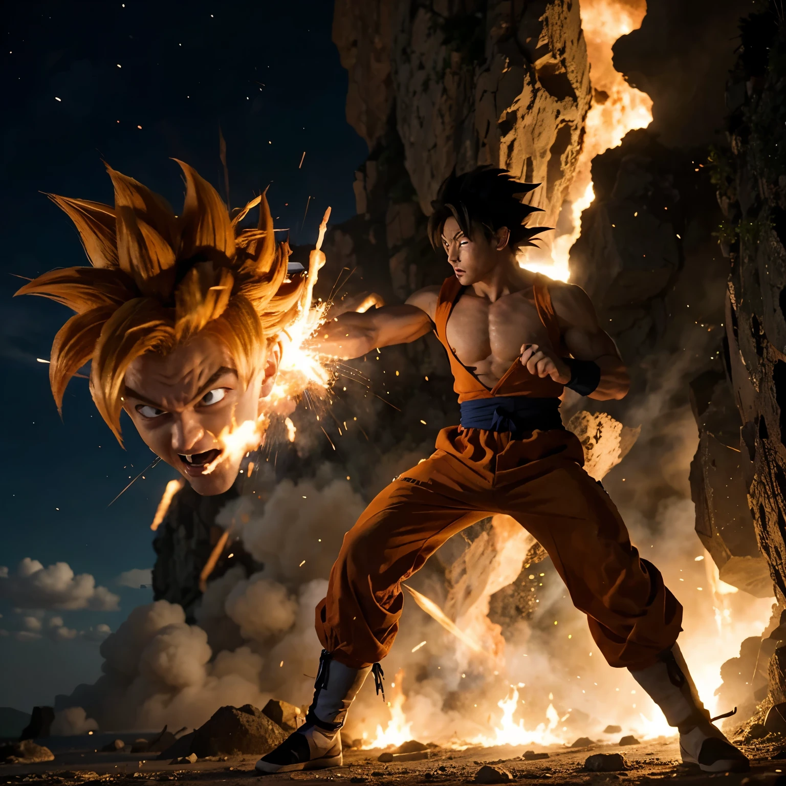 Goku fighting Saitama 