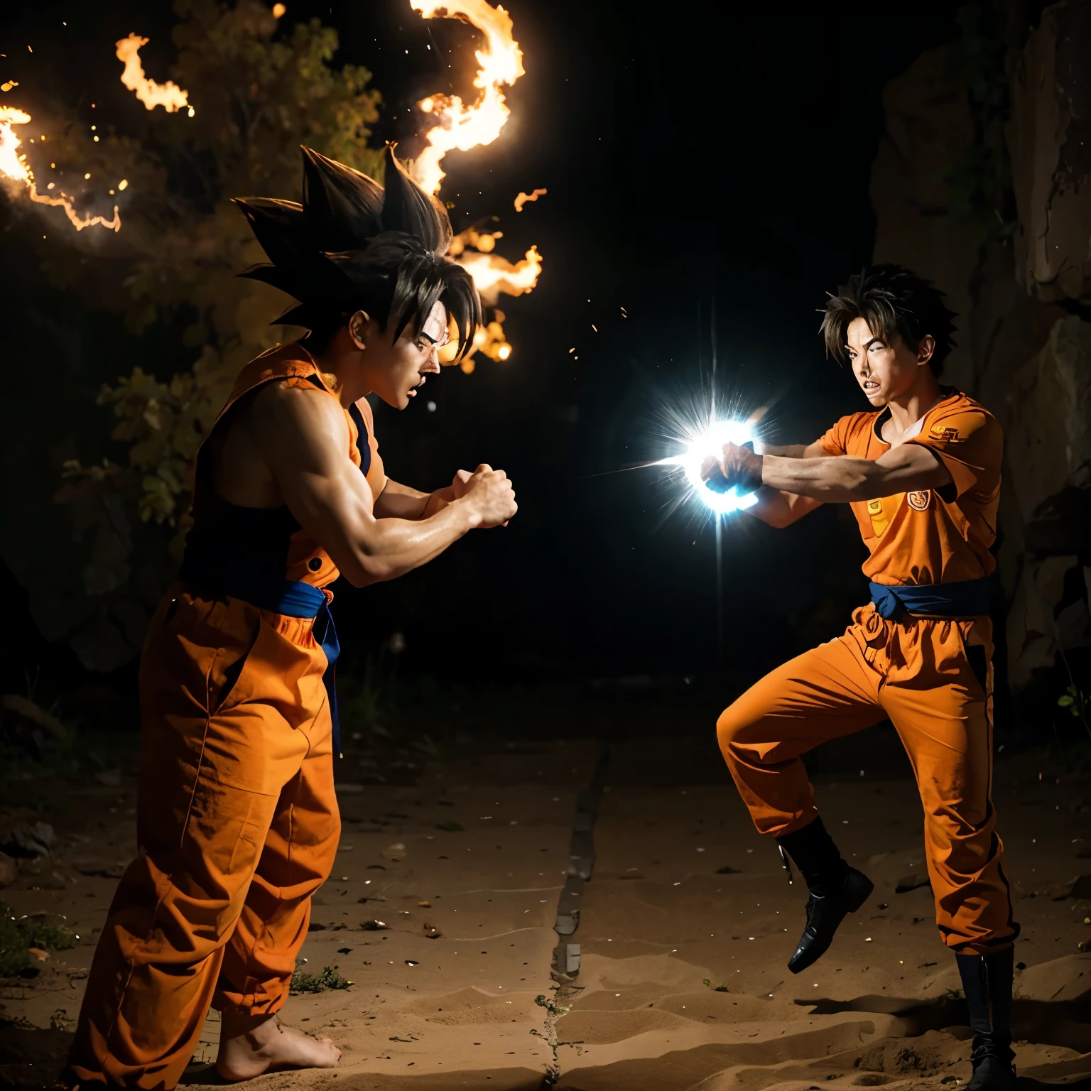 Goku fighting Saitama