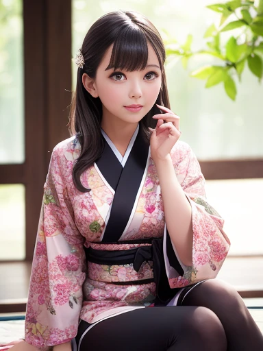 (Photorealistic:1.4), (Top image quality:1.0), (超High resolution:1.0), 8k, Raw photography, (masterpiece:0.2), (Purelos Face_v1:0.5)、(最高quality Detail:1.2)、Realisticな、8k UHD、High resolution、(One Girl:1.2)、超detailedな、High quality textures、Intricate details、detailed、非常detailedなCG、High quality shadows、detailed 美しく繊細な顔、detailed 美しく繊細な目、Depth of written boundary、Ray Tracing,One Girl, Japanese girl, cute, thin, Black kimono, Japanese patterned kimono,Floral scrunchie, Beautiful Skin, Look forward,please sit down, Sit up straight「thank you」says,Put your hands together gracefully,The land of Japan smiling faintly,Japanese garden,Luxurious Japanese-style room, Sky Porn, Magic Hour, (Realistic:1.3), 細かくdetailedなプッシー, quality, (Tabletop:1.2), (Photorealisticです:1.2), (最高quality), (複雑なdetailed), dramatic, Ray Tracing, photograph, +roller,Above the knee shot,