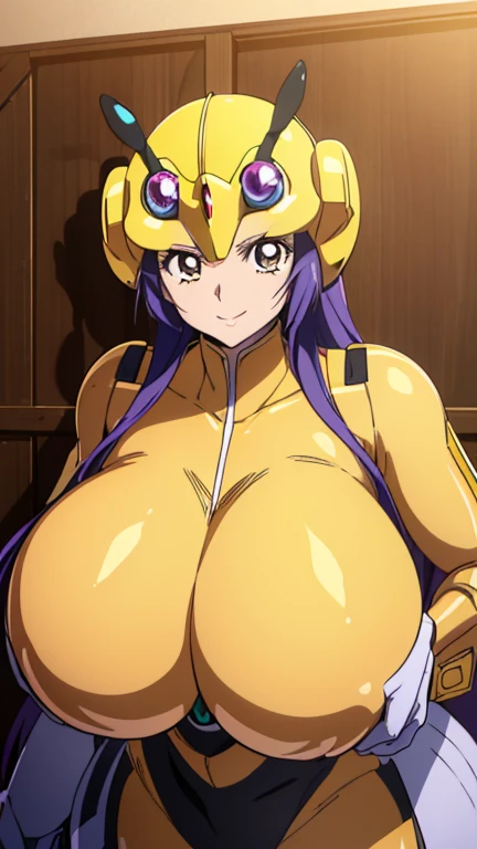 (high quality, Super detailed, 最high quality, Very detailed, beautiful, masterpiece),Realistic image of a bee mature woman,(Evil Cyborg Mech Monster Bee Woman Monster),(Realistic upper body).(Evil Bee Yellow Cyborg Mech Monster Rubber Suit:1.5),(Evil Bee Cyborg Mech Monster Helmet:1.5),Bee Shoulder Armor,Bee Armor Suit,((Super super big breasts)),((Super super super big cleavage)),Big breasts bigger than the face,Bursting breasts,(Human female face:1.5),(Aoki Reika (Reika Aoki) - Smile Pretty Cure! (Smile PreCure！)),