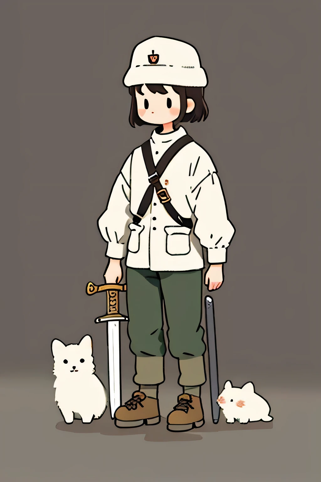 Single cartoon soldier holding a sword，Simplicity