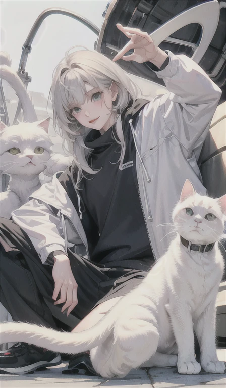 Relaxed character and white cat Future mutation