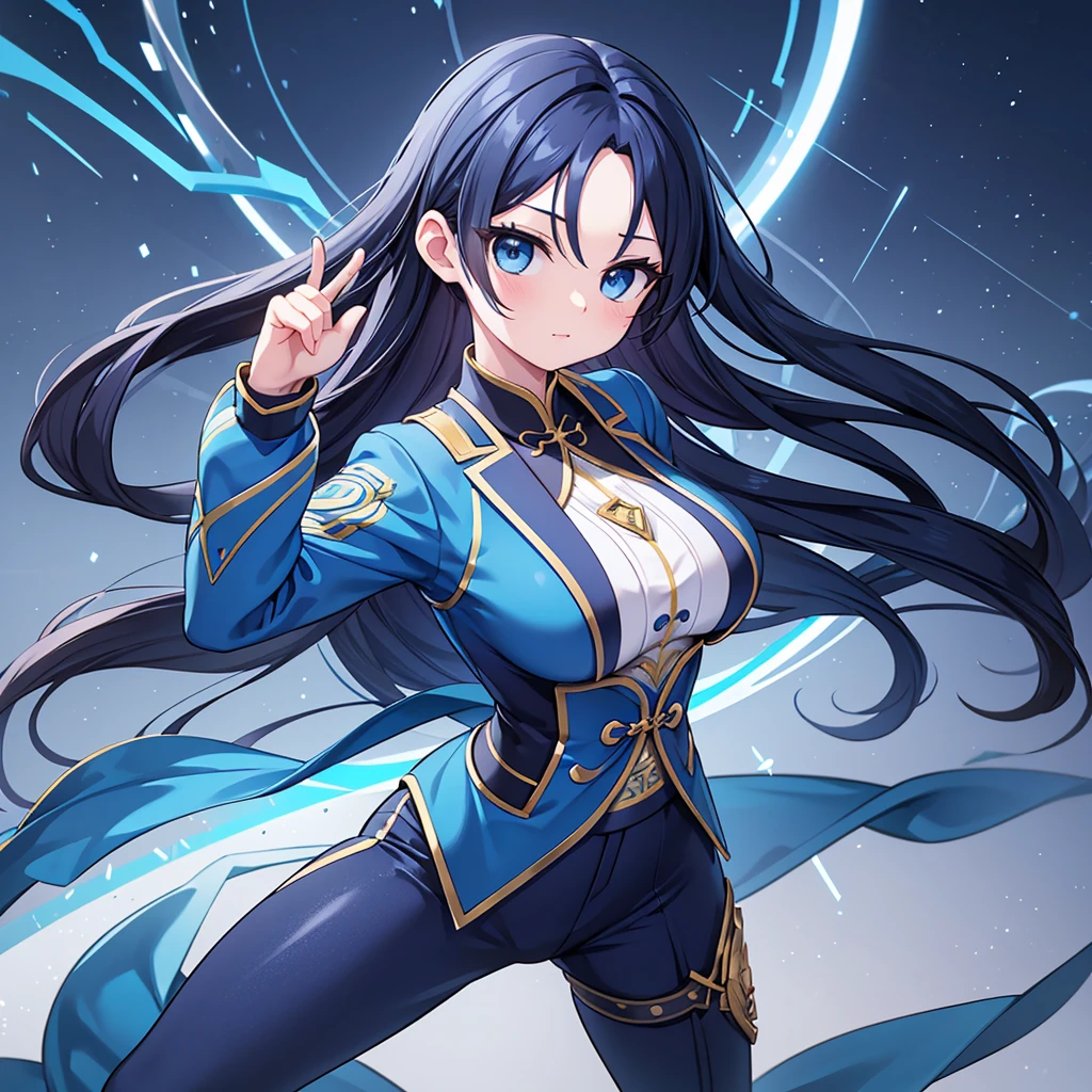 arafed woman in a blue suit and pants 3 d render character art 8 k, trending on cgstation, chengwei pan on artstation, inspired by Lan Ying, 8k artgerm bokeh, 8k high quality detailed art, deviantart artstation cgscosiety, cgsociety 8k, cgsociety 8k, kung fu stance