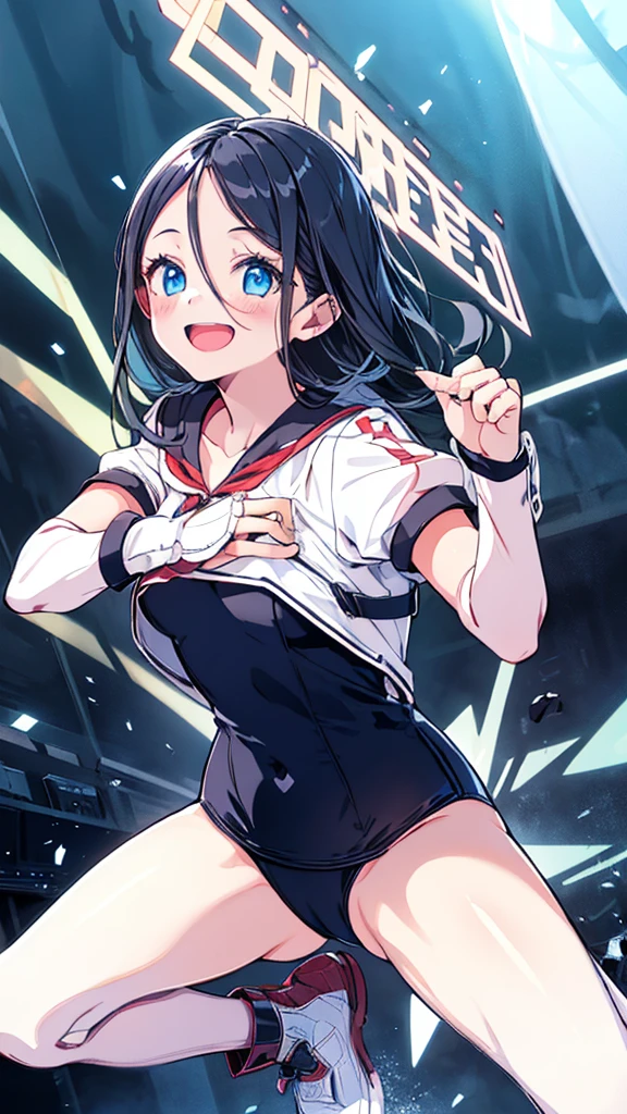(full body),1 girl, alone, smile, Open your mouth, angelMagicalClothes,Blue eyes,Black Hair,Long Hair,White school swimsuit,1 girl, masterpiece, High quality, 最high quality, Beautiful background, Particles of light, Light of the sun, Dramatic lighting, outside, Shiny, Realistic, 最high quality, Very detailed, Get used to it, scenery, beautifullyて細かい目, Thinning hair,Full Body Shot,((Very detailedな背景)), ((Cowboy Shot,Dynamic Angle)),1 girl,(Shiny肌:1.3),(beautifully濃厚な肌),(Thinning hair), masterpiece, high quality, High resolution, Confused,(beautifully、beautiful:1.2), Beautiful Hands, (4K), 8k, Perfect balance,(Very detailedな CG Unity 8k 壁紙), Perfect hands, Embarrassing, Intricate details,Written boundary depth,Professional photography, Bokeh, High resolution, Sharp details, 最high quality, Thick thighs,