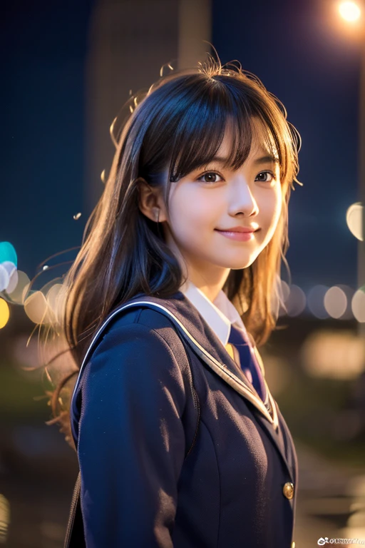 ((Tabletop:1.4, highest quality)), (Realistic photos:1.4),
((1 girl)), (Beautiful actress), (dream-like),
(超High resolution:1.2), Very delicate and beautiful, wonderful, Very detailedな CG Unity 8k 壁紙, Very detailed, High resolution,
Soft Light, Beautiful detailed girl, Very detailedな目と顔, Beautiful and detailed nose, Beautiful and detailed,
(Schoolgirl uniform:1.3),
Cinema Lighting, Perfect Anatomy, Slender body,
(City lights at night after the rain:1.3),
blazer, Looking at the audience, Old-fashioned smile