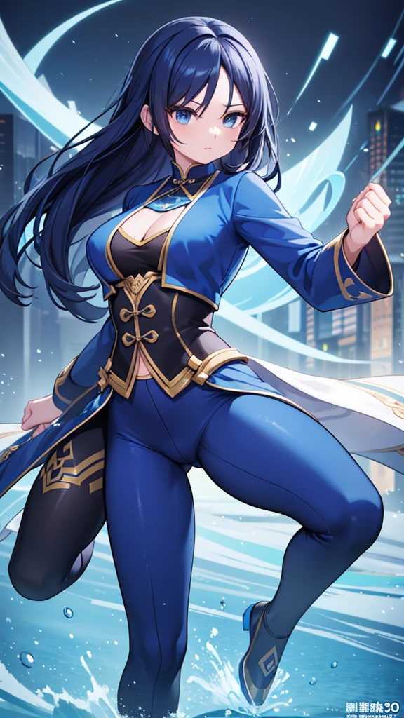 arafed woman in a blue suit and pants 3 d render character art 8 k, trending on cgstation, chengwei pan on artstation, inspired by Lan Ying, 8k artgerm bokeh, 8k high quality detailed art, deviantart artstation cgscosiety, cgsociety 8k, cgsociety 8k, kung fu stance