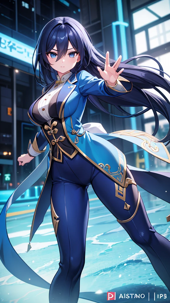 arafed woman in a blue suit and pants 3 d render character art 8 k, trending on cgstation, chengwei pan on artstation, inspired by Lan Ying, 8k artgerm bokeh, 8k high quality detailed art, deviantart artstation cgscosiety, cgsociety 8k, cgsociety 8k, kung fu stance