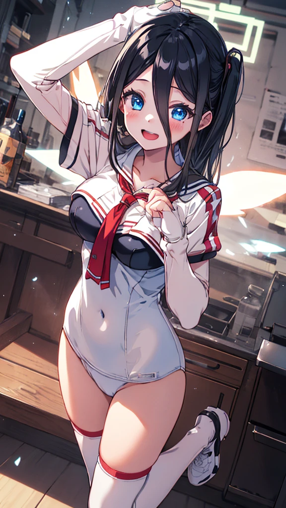 (full body),1 girl, alone, smile, Open your mouth, angelMagicalClothes,Blue eyes,Black Hair,Long Hair,White school swimsuit,1 girl, masterpiece, High quality, 最high quality, Beautiful background, Particles of light, Light of the sun, Dramatic lighting, outside, Shiny, Realistic, 最high quality, Very detailed, Get used to it, scenery, beautifullyて細かい目, Thinning hair,Full Body Shot,((Very detailedな背景)), ((Cowboy Shot,Dynamic Angle)),1 girl,(Shiny肌:1.3),(beautifully濃厚な肌),(Thinning hair), masterpiece, high quality, High resolution, Confused,(beautifully、beautiful:1.2), Beautiful Hands, (4K), 8k, Perfect balance,(Very detailedな CG Unity 8k 壁紙), Perfect hands, Embarrassing, Intricate details,Written boundary depth,Professional photography, Bokeh, High resolution, Sharp details, 最high quality, Thick thighs,