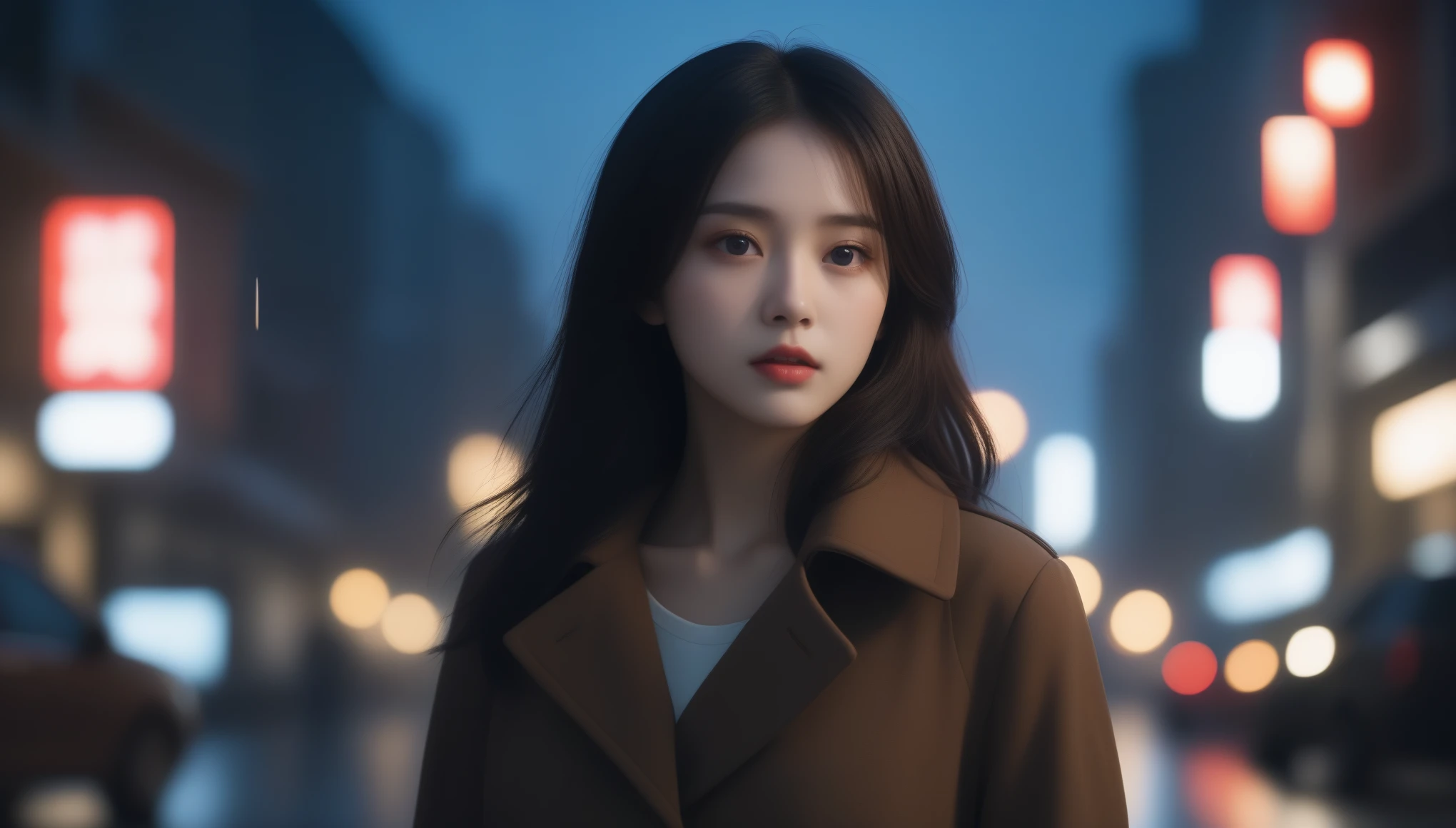 8k, Ultra-high resolution, highest quality, masterpiece, Surreal, photograph,Three-part method, 1 girl, (:1.3), pretty girl, Cute face, Beautiful eyes in every detail,(highest quality,masterpiece:1.3,In 8k),(Realistic:1.4,RAW shooting,Caustics),City of night,(Very heavy rain:1.2),Street lamp,(Street lampの光を反射して白く輝く雨粒:1.2),(Woman looking up at the sky),Middle Hair,Sad expression,Long coat,Bust up shot,((Thin legs))、Bold Pose,super cute super model、Look closely at the camera,鮮明なdetailed、detailed、Surreal、Light and shadow,Strong light,Fashion magazine cover,Thin lips