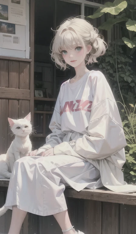 Relaxed character and white cat Sad Lo-fi Love Sweet Jazz