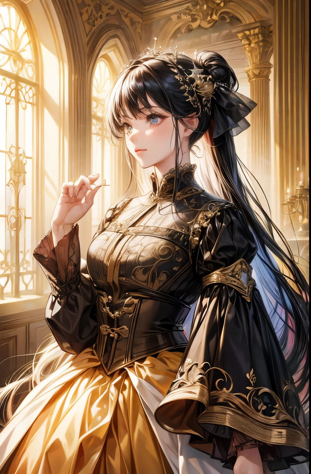 (absurd, high resolution, Super detailed), 1 Girl, Solitary, Baroque, Long skirt, Long sleeve, elegant, rich and colorful, The most detailed, Upper Body