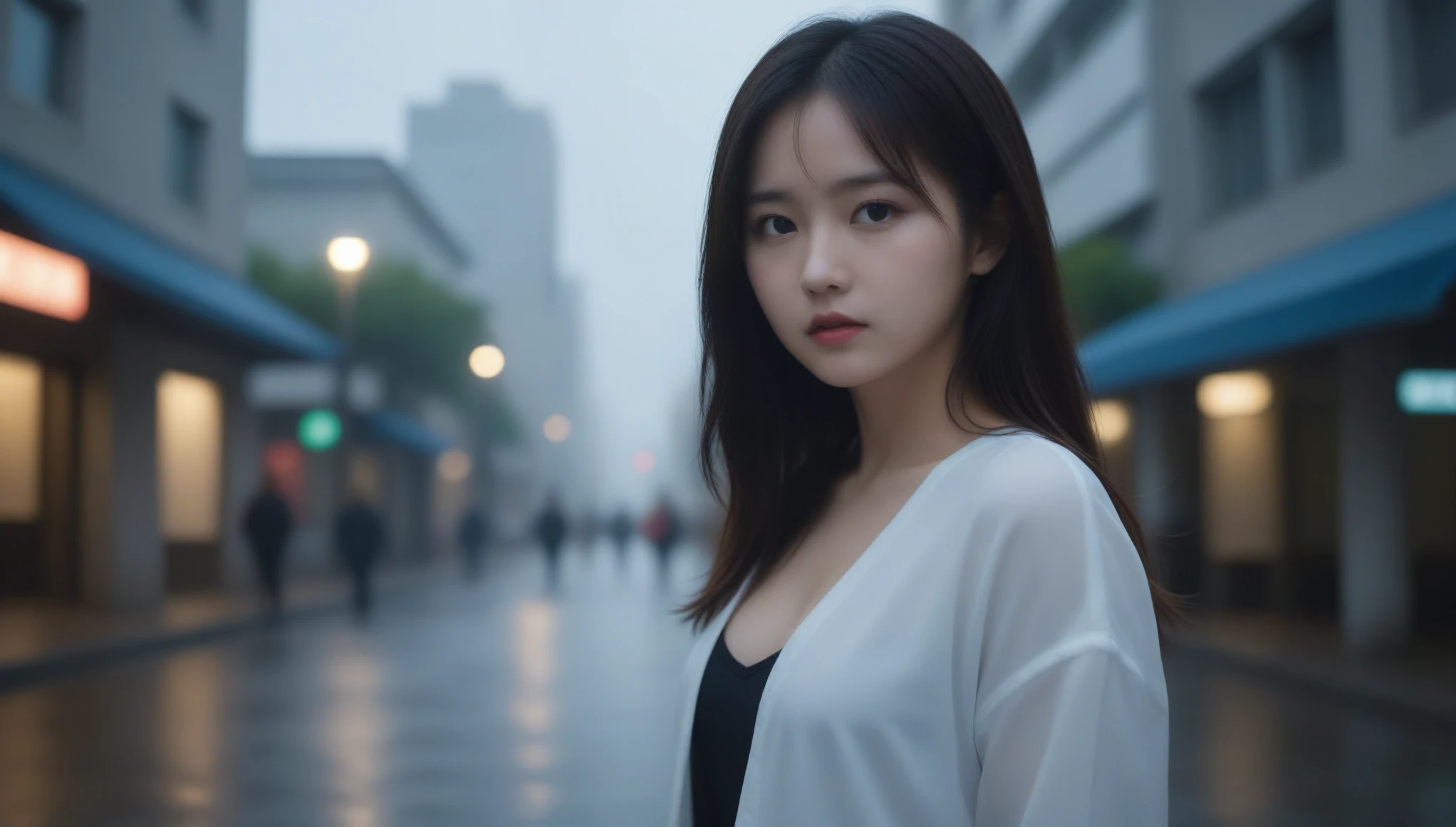 8k, Ultra-high resolution, highest quality, masterpiece, Surreal, photograph,Three-part method, 1 girl, (16 years old:1.3), pretty girl, Cute face, Beautiful eyes in every detail,(highest quality,masterpiece:1.3,In 8k),(Realistic:1.4,RAW shooting,Caustics),City of night,(Very heavy rain:1.2),Street lamp,(Street lampの光を反射して白く輝く雨粒:1.2),(Woman looking up at the sky),Middle Hair,Sad expression,Long coat,Bust up shot,((Thin legs))、Bold Pose,super cute super model、Look closely at the camera,鮮明なdetailed、detailed、Surreal、Light and shadow,Strong light,Fashion magazine cover,Thin lips