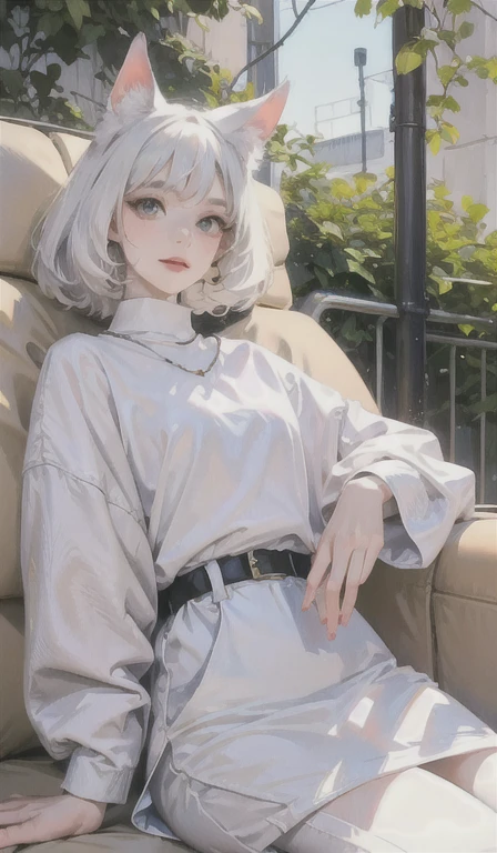 Relaxed character and white cat portrait jazz