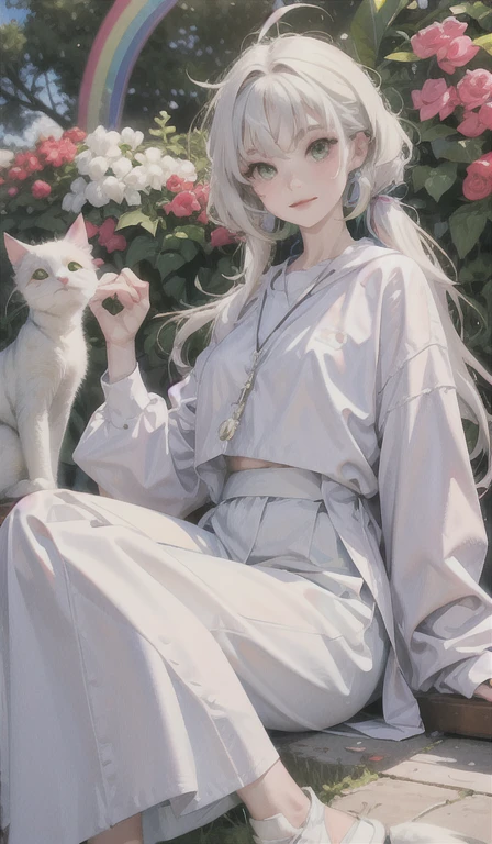 Relaxed character and white cat Jazz rainbow