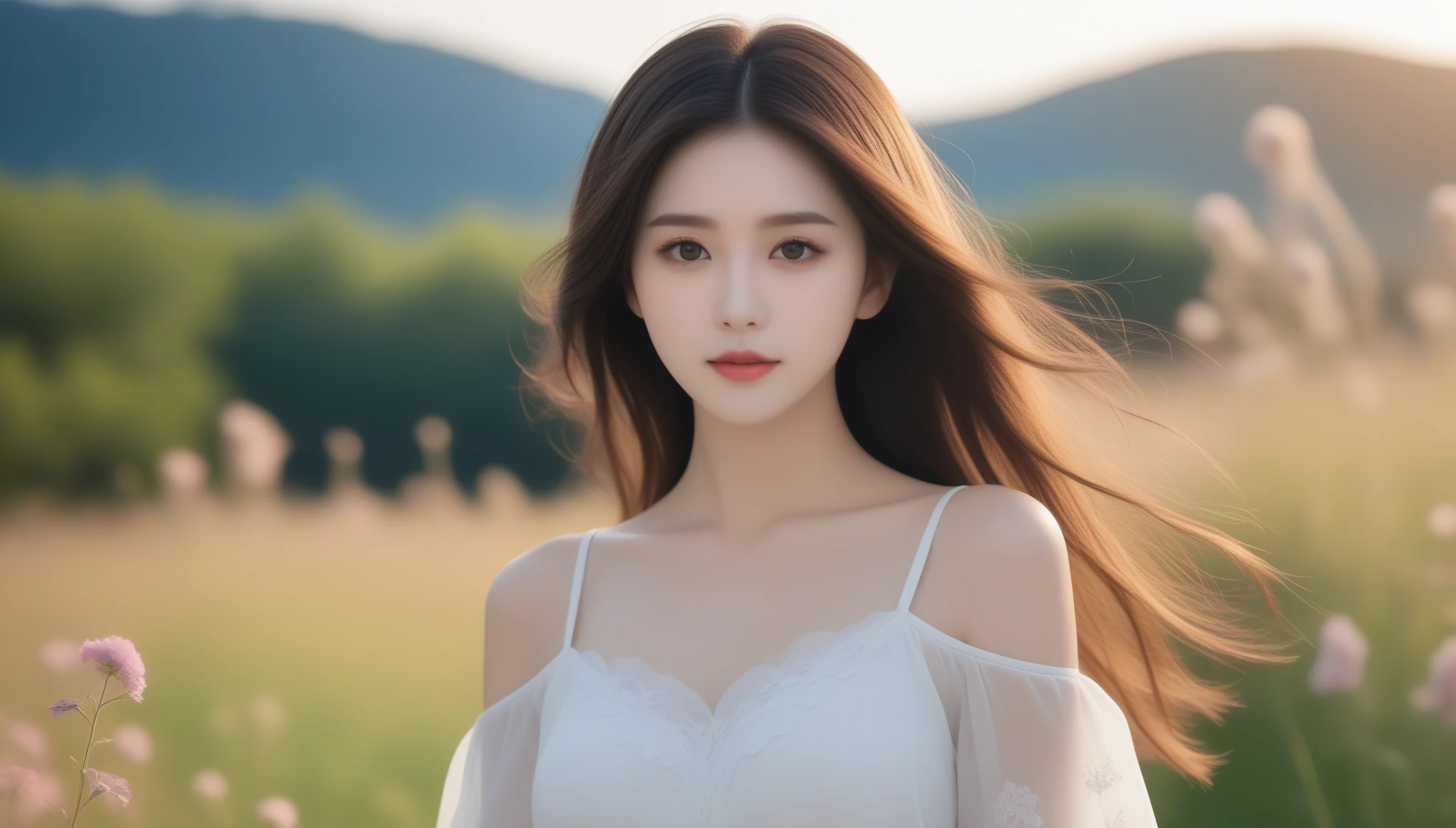 8k, 超High resolution, highest quality, masterpiece, 超Realisticな, photograph, 女の子1 person, (40 years old:1.3), pretty girl, Cute face, Beautiful eyes in every detail, 細かくdetailedに, Dark brown hair、Light brown eyes、The Face of Japan、 Lady、私は40 years oldくらいです.....1 person、(複雑なdetailed:1.2)、 (超High resolution:1.2)、超High resolution、(Finely tuned)、8k resolution、Long Hair、masterpiece,highest quality、(highest quality,4K,8k,High resolution,masterpiece:1.2),非常にdetailed,(Realistic,photoRealistic,photo-Realistic:1.37),ファッションphotograph,, Beautiful details, Deep sorrow、Beautiful lip detail, Long eyelashes, Stylish makeup, Vibrant, Gorgeous Model, striking a confident pose, Sensual expression, 現代のphotograph技術, Light and shadowの印象的なコントラスト, Soft and natural lighting, White skin, , Add a splash of color to your lips, Dramatic background in vibrant colors, artwork, Mysterious atmosphere, The whisper of the wind blowing through her hair, Graceful and elegant posture, Bokeh effect, (((Floral flowing short dress))), Exquisite accessories, Bold and creative fashion choices, Windmill in the background、Standing in a field surrounded by colorful flowers, (((spring))), sunset,Sexy pose、See through 、Looking at the audience、beauty,Long neck、Laugh a little、Please close your mouth and laugh、(((Ideal body type))),A-cup small breasts :2,Portraiture:2、Perfect Anatomy、鮮明なdetailed、detailed、超Realisticな、Light and shadow,Strong light,Fashion magazine cover,Thin lips