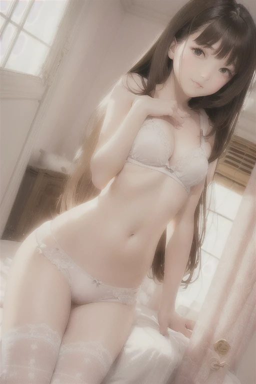 Woman in white lingerie posing in bedroom, Enchanting anime girl, Beautiful and attractive anime , Realistic young gravure idol, Pale milky porcelain skin, Attractive anime girl, Anime Girl Cosplay, Real life anime girls, Sexy pose, Young and skinny gravure idol, Barbie doll wearing panties and bra, Beautiful and attractive anime woman