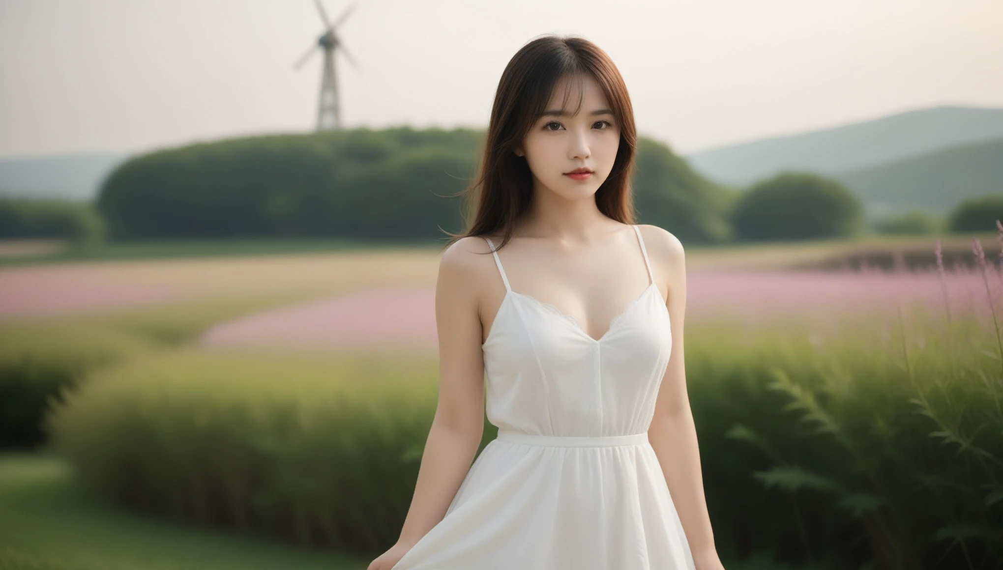 8k, 超High resolution, highest quality, masterpiece, 超Realisticな, photograph, 女の子1 person, (40 years old:1.3), pretty girl, Cute face, Beautiful eyes in every detail, 細かくdetailedに, Dark brown hair、Light brown eyes、The Face of Japan、 Lady、私は40 years oldくらいです.....1 person、(複雑なdetailed:1.2)、 (超High resolution:1.2)、超High resolution、(Finely tuned)、8k resolution、Long Hair、masterpiece,highest quality、(highest quality,4K,8k,High resolution,masterpiece:1.2),非常にdetailed,(Realistic,photoRealistic,photo-Realistic:1.37),ファッションphotograph,, Beautiful details, Deep sorrow、Beautiful lip detail, Long eyelashes, Stylish makeup, Vibrant, Gorgeous Model, striking a confident pose, Sensual expression, 現代のphotograph技術, Light and shadowの印象的なコントラスト, Soft and natural lighting, White skin, , Add a splash of color to your lips, Dramatic background in vibrant colors, artwork, Mysterious atmosphere, The whisper of the wind blowing through her hair, Graceful and elegant posture, Bokeh effect, (((Floral flowing short dress))), Exquisite accessories, Bold and creative fashion choices, Windmill in the background、Standing in a field surrounded by colorful flowers, (((spring))), sunset,Sexy pose、See through 、Looking at the audience、beauty,Long neck、Laugh a little、Please close your mouth and laugh、(((Ideal body type))),A-cup small breasts :2,Portraiture:2、Perfect Anatomy、鮮明なdetailed、detailed、超Realisticな、Light and shadow,Strong light,Fashion magazine cover,Thin lips