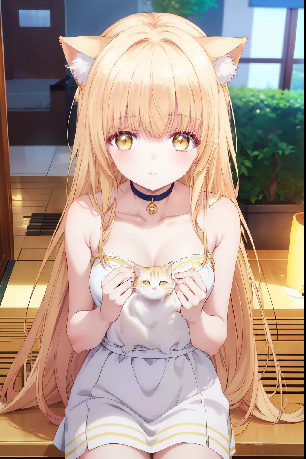 Mahiru shiina, , blonde, (Yellow Eyes:1.3)、Braided long hair,,blush,smile,Captivating thighs、Beautiful bare legs, Sideways armpit、Wearing cat ears、Cat's Tail、She's very clingy、Cat ears grow、Cat Pose、Seduction in bed、With a tail
(masterpiece:1.2), highest quality, High resolution, unity 8k wallpaper, (shape:0.8), (Beautiful and beautiful eyes:1.6), Highly detailed face, Perfect lighting, Extremely detailed CG, (Perfect hands, Perfect Anatomy),