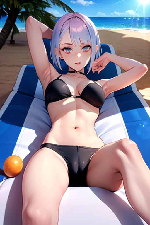 Lucy \(cyberpunk\),
1 girl, in a black bra, in a black bikini, sexuality, long legs, Naked body, лежит на sun loungerе, sun lounger, armpits, Sun, wound, beach, upper body,
short hair, solo
cyberpunk edgerunners,