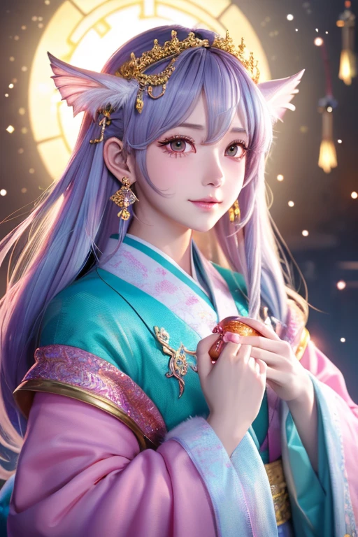 High quality CG illustration,((highest quality)), ((masterpiece)), (detailed), Perfect Face,日本の女god,Soft atmosphere,,Long Hair,Big eyes,cute,Portrait photos,両手の中にうすいピンクの光るheart,Background pink,god秘的,Shrine maiden,女god,Beauty,cute,Beauty,The goddess,Anime Style,Anime CG,god様,gem,shine,luxury,god々Shii aura,crystal,dragon,Gal,Heavy makeup,Eyelashes,Feather coat,Decoration,Facing forward,Anime Style,Not too real,kimono,Sparkling,gem,左手にcrystal,heart,Benefits,Fortune telling,luxury,gold,luxuryなDecoration,luxuryな背景,noble,おRich man,Love Luck,和風の女god,altar,dragongod,Aurora,Rainbow-colored,真Facing forward,luxury絢爛,shine,眩Shii,Aurora,Rich man,wealthy class,Fairy,Gray Hair,Pink Hair,earrings,gemが沢山,Different world ,god社,prayer, Pink Hairと花の冠を持つ女性の接写, Anime Style 4k, detailedなDigital anime art, 8Kの高品質でdetailedなアート, 美Shiiアニメの肖像画, Anime fantasy artwork, Anime fantasy illustration, anime art wallpaper 4k, anime art wallpaper 4k, Digital anime art, Highly detailed digital art in 4K, Anime Style. 8k