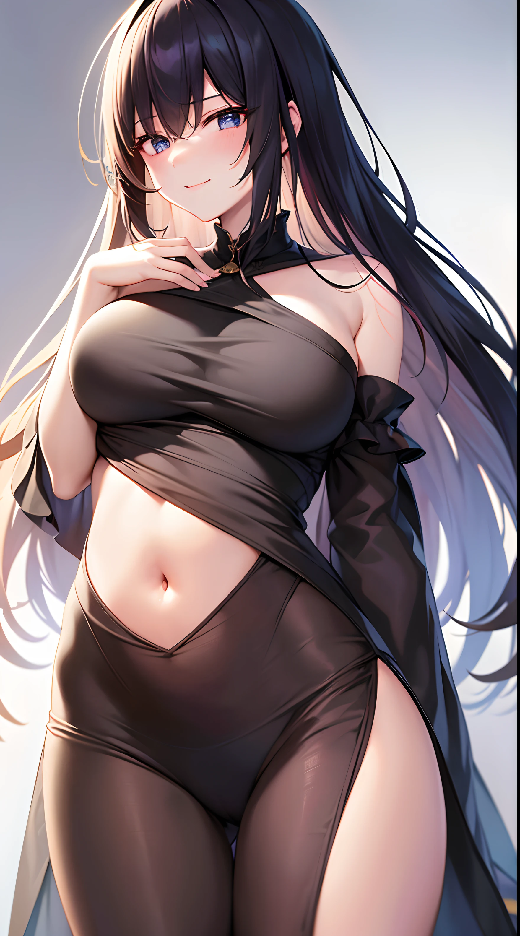 (Hyper-realistic) , (illustratio), (Increase the resolution), (8K), (extremely detaile), (Most Best Illustration), (Beautiful and delicate eyes), (best qualtiy), (ultra - detailed), (tmasterpiece), ( the wallpaper), (Detailed face), full bodyesbian,1个Giant Breast Girl, 1 hand grasps the chest,Smile,looking at viewert, exquisite detailing, Detailed face, cropped shoulders,in the darkness nigth, deep shading, low tune,pureerosfaceace_V1, ssmile,long whitr hair,Black shawl straight hair,46 points oblique bangs