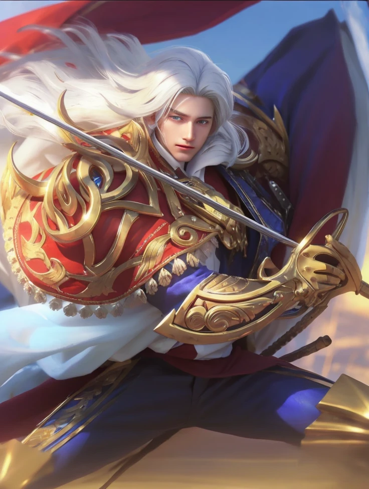 Boy, white hair, blue eyes, sharp, serious features, white skin, black sweater