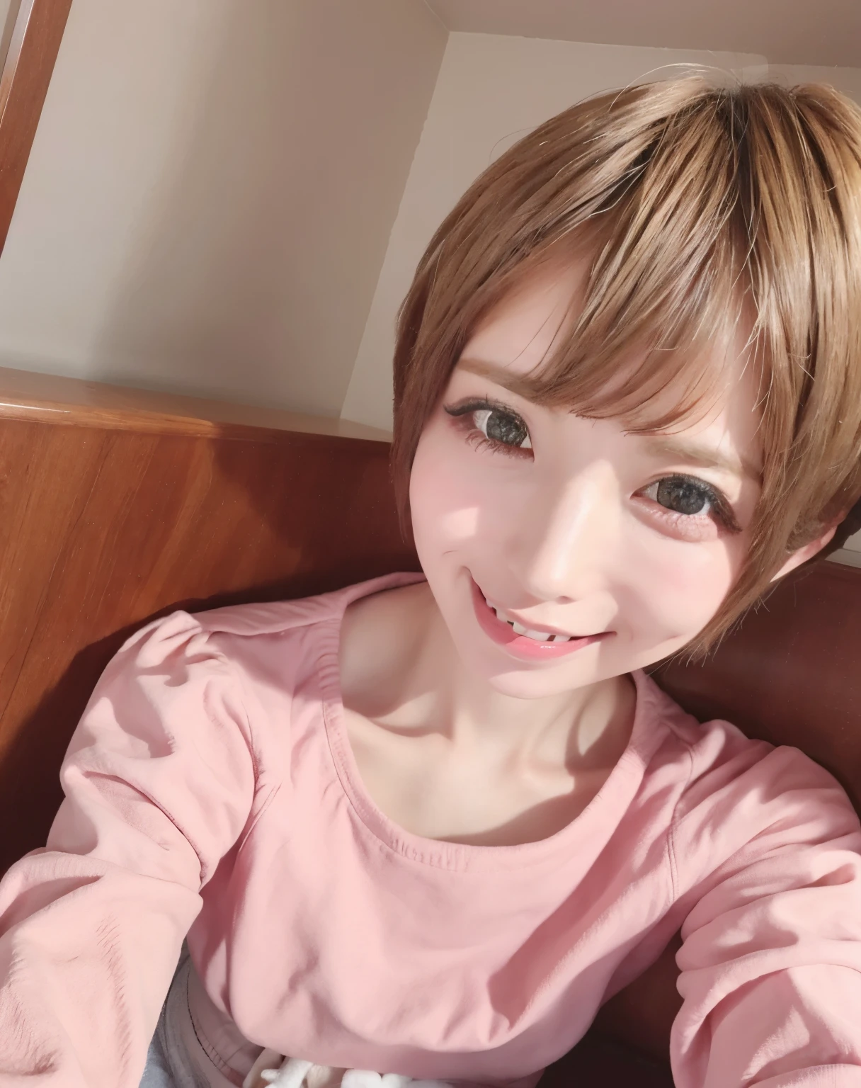 Japanese、Short hair, boyish, short hair, smile, brown hair、whole body