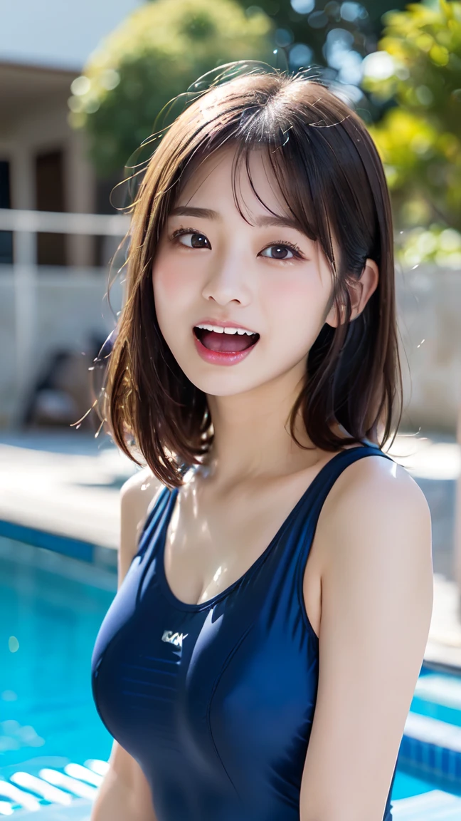 run-6500-v1.1, Beautiful detailed girl, Highly detailed eyes and face, , Slim figure, Small shapely breasts、【sexual excitement:1.6】、short hair、high school girl、(Japanese School Swimsuit、Navy blue one-piece swimsuit、Navy blue Japanese student swimsuit:1.3)、Small hips, Lying by the pool,  ((put in、Deep joy、Ecstatic eyes:1.2）, ((I gasp violently:1.2))、Ecstatic face、Climax expression、Endure:1.5)), My whole body is convulsing, Glowing Skin、Detailed face, Official Art，Highly detailed CG Unity 8k wallpaper, (masterpiece:1.0),(highest quality:1.0), photo shoot, 8k, Browsing Caution, High resolution, Kodak Portrait 400, Film Grain, Lens flare brilliance,View your audience