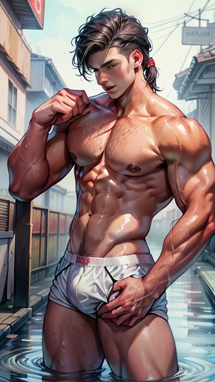 A depraved, very handsome boy shows off his ass, young guy of with round voluminous buttocks and a thin waist, splashing white sticky liquid, dressed in Tango panties are two sizes too small , daring hairstyle. Watercolor, Only boys, guys, young man