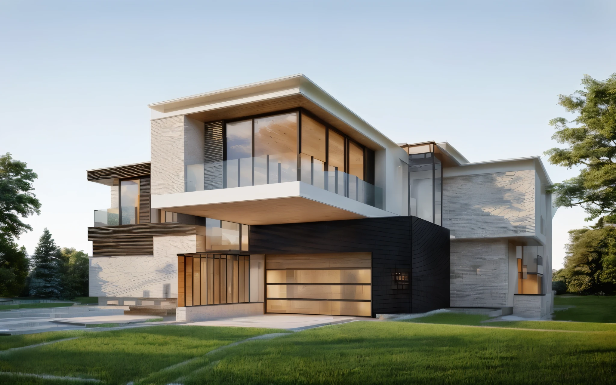 a close up of a house with a lot of windows and a lot of snow, large modern residence, contemporary house, architectural 3 d render, precise architectural rendering, modern house, architectural render, professional render, high quality rendering, render in vray, architectural visualization, award-winning render, high-quality render, beautifully detailed render, modern house in the wood, garden, forest, ultra quality:1.88