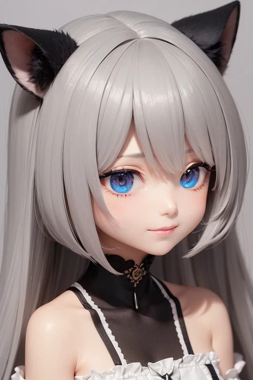 2 heads, Close-up of a courtesan doll with cat ears, style as Nendoroid, Nendoroid, Nendoroid, eyes in the style of Nendoroid, Nendoroid eyes, good smile company anime style, Nendoroid 3 d, water color Nendoroid, ( Highly detailed figures ), Close-up of a young anime girl