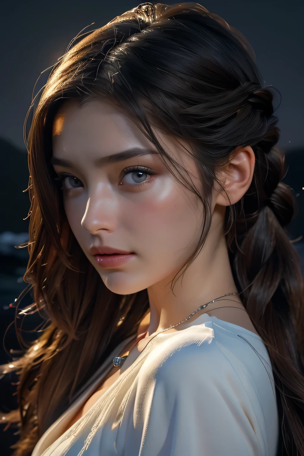 a censored girl, detailed face, beautiful eyes, elegant pose, dramatic lighting, cinematic atmosphere, muted color palette, digital art, 8k, hyper detailed, intricate, photorealistic, elegant, dramatic, mysterious