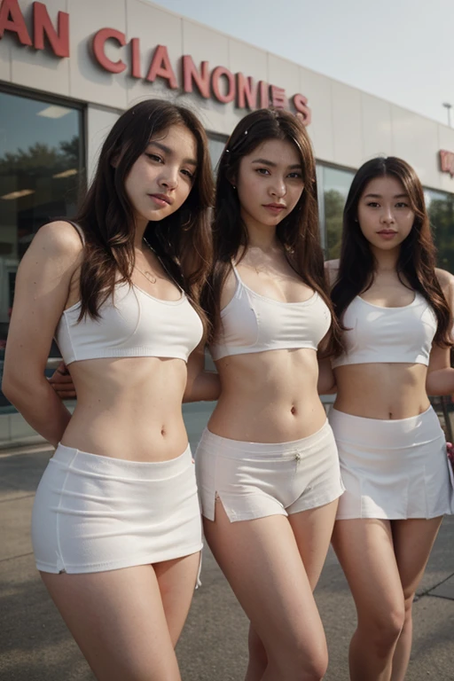((best quality)), ((masterpiece)), (detailed), perfect face,cute korean s,huge , revealing clothes,cheerleaders,group