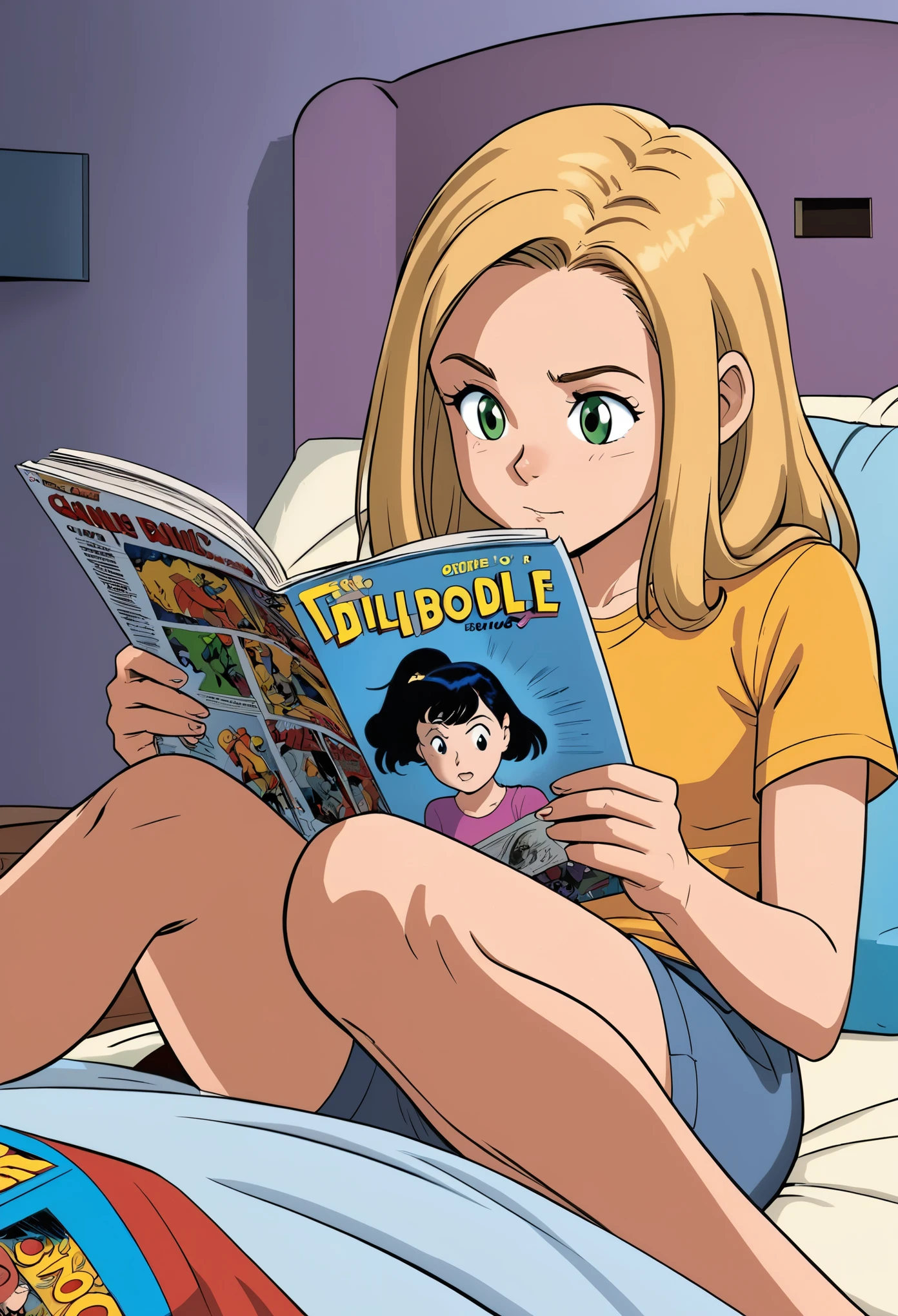 a close up of a stuffed and adorable arafed naked female character of sesame street sitting on a couch reading a book with open legs, a colorized photo by Mór Than, adult content, perfect pussy, reddit, remodernism, ultra hd, hd, colorized, hyper realistic faces, sesame street, colourized, mind blown, kenku, facing and looking at the viewer, identical picture, yellow pupils, laughing man, ed, test subject, busted, gritty coloring, laughing emoji, 8 8 8 8, colorised