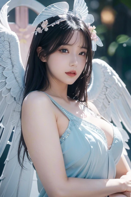 Seiren. (She has wings:1.3), beautiful detailed eyes,beautiful detailed lips,extremely detailed eyes and face,longeyelashes,1girl,wings,illustration,pastel colors,soft lighting,bokeh,highres,ultra-detailed.(half body:1.3)