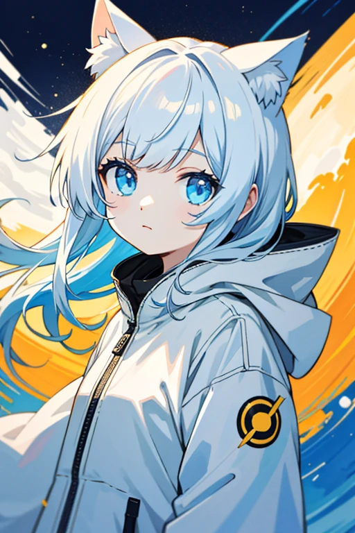 Moon and sun、Abstract Painting、Cat ear、White hooded parka、Girl、Captivating look