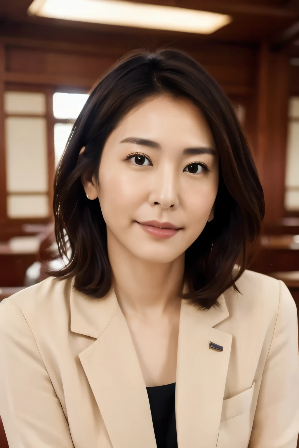 32K image quality、RAW Photos、highest quality、masterpiece、Very detailed、The most beautiful women in Japan in their 40s、Ultra clear and beautiful skin、Professional attire、Very detailed顔、Short Hair、In the classroom、1 female teacher