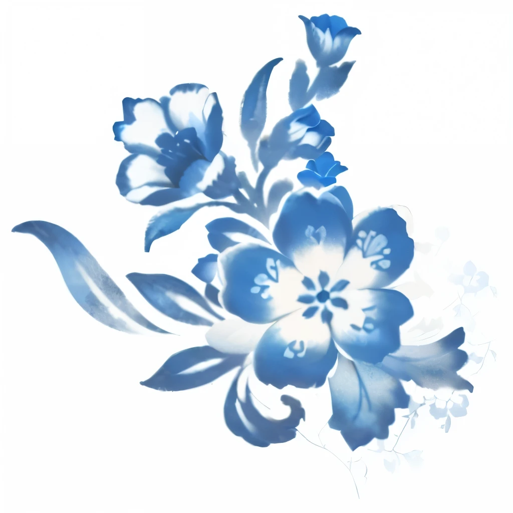 there is a blue and white flower on a white background, flower motif, blue flowers accents, flower, blue flowers, blue - print, flower的 motives, chinoiserie pattern, blue, blue - petals, Tattoo templates, stylized flowers, flower的, with a blue background, mediumslateblue flowers, blue ink, pattern, decorative flowers, Romanian