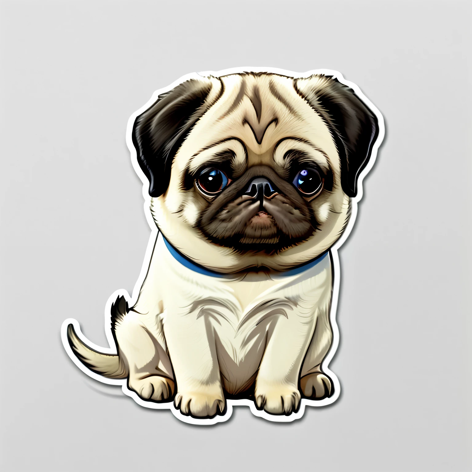 Stickers. Pug, Flat Design, White Background, Head only, cute, cute