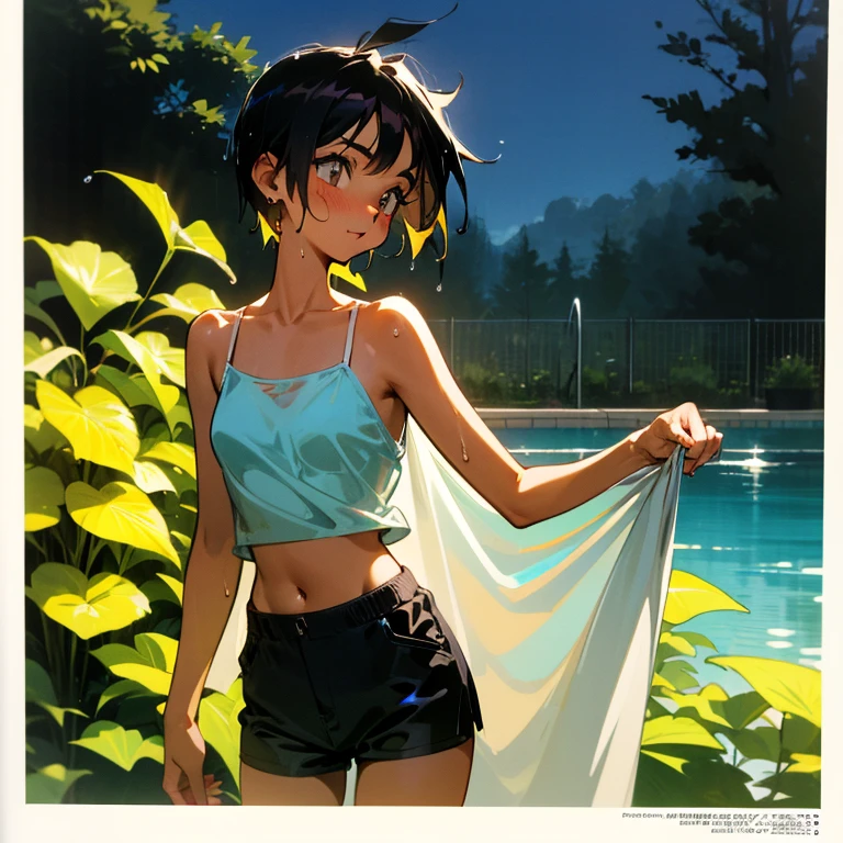 Cool girl、Boyish Girl、Sporty、tits、Wet and transparent、Wet, see-through clothes、camisole is wet and her underwear is visible、Navel Reveal Style、I have a towel、Wet、oil、slimy、Very short hair、black hair color、Shorts、
、high school girl、Gal、brown skin、garden、Pool、tall、Slender beauty、Curved waist、well tanned、Beautiful clavicle、Very slim body、Middle Eastern Girl、Earrings、High contrast、Narrow dynamic range