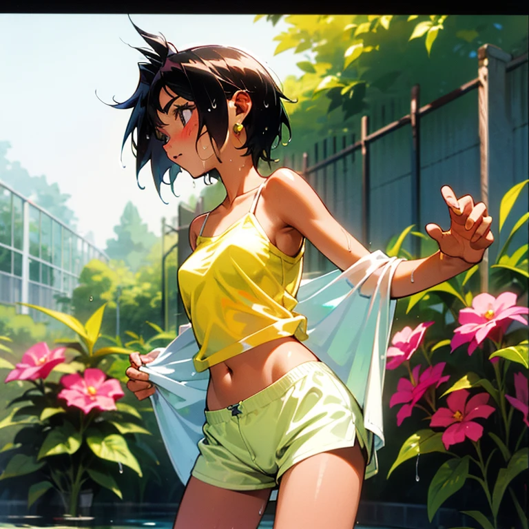 Cool girl、Boyish Girl、Sporty、tits、Wet and transparent、Wet, see-through clothes、camisole is wet and her underwear is visible、Navel Reveal Style、I have a towel、Wet、oil、slimy、Very short hair、black hair color、Shorts、
、high school girl、Gal、brown skin、garden、Pool、tall、Slender beauty、Curved waist、well tanned、Beautiful clavicle、Very slim body、Middle Eastern Girl、Earrings、High contrast、Narrow dynamic range