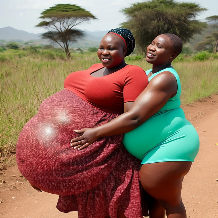 Extremely Hyperpregnant Swazi woman with huge belly wearing a dress