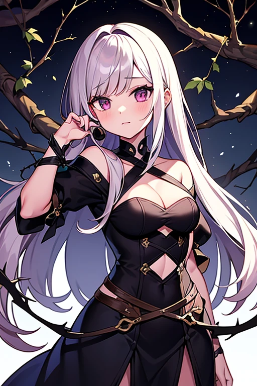 Blackthorns berries girl, dark, a lot of thorns vine tied her up