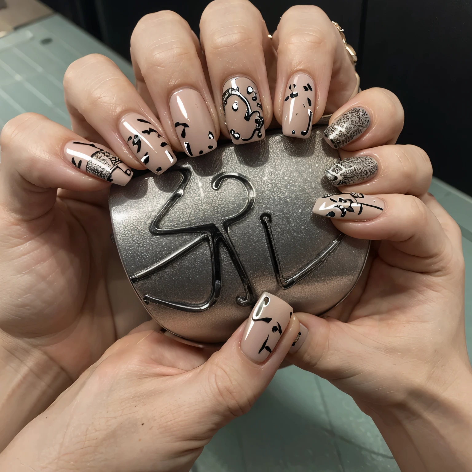 Nails with nail stamping design, hand only