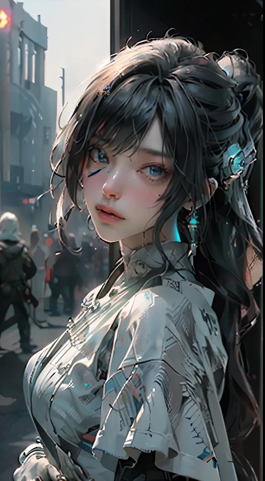 ((Best quality)), ((masterpiece)), (detailed:1.4), 3D, an image of a beautiful cyberpunk female,HDR (High Dynamic Range),Ray Tracing,NVIDIA RTX,Super-Resolution,Unreal 5,Subsurface scattering,PBR Texturing,Post-processing,Anisotropic Filtering,Depth-of-field,Maximum clarity and sharpness,Multi-layered textures,Albedo and Specular maps,Surface shading,Accurate simulation of light-material interaction,Perfect proportions,Octane Render,Two-tone lighting,Wide aperture,Low ISO,White balance,Rule of thirds,8K RAW,