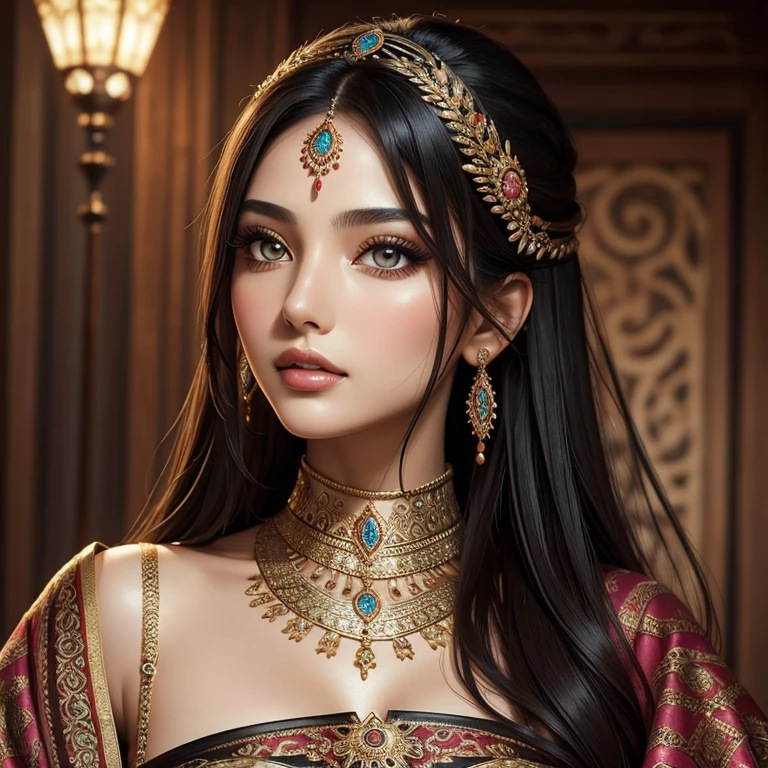 show me a beautiful Turkish woman in her mid-30s, with mesmerizing eyes and a warm smile. Her long, luscious black hair cascades down her shoulders, adding to her elegance. She is dressed in a vibrant traditional Turkish outfit, adorned with intricate patterns and rich colors. The fabric flows gracefully, highlighting her feminine curves. Her eyes are beautifully accentuated with meticulously applied eyeliner and eyeshadow, bringing out their deep, expressive nature.
The artwork is created using a combination of digital painting and photography. The artist has taken inspiration from traditional Turkish art, incorporating intricate details and patterns into the composition. The image is of the highest quality, featuring realistic textures, sharp focus, and vivid colors. The artist has utilized studio lighting techniques to create a natural and flattering effect on the subject.
Overall, this artwork portrays a captivating and breathtaking Turkish woman, capturing her essence and beauty with utmost precision and artistry.