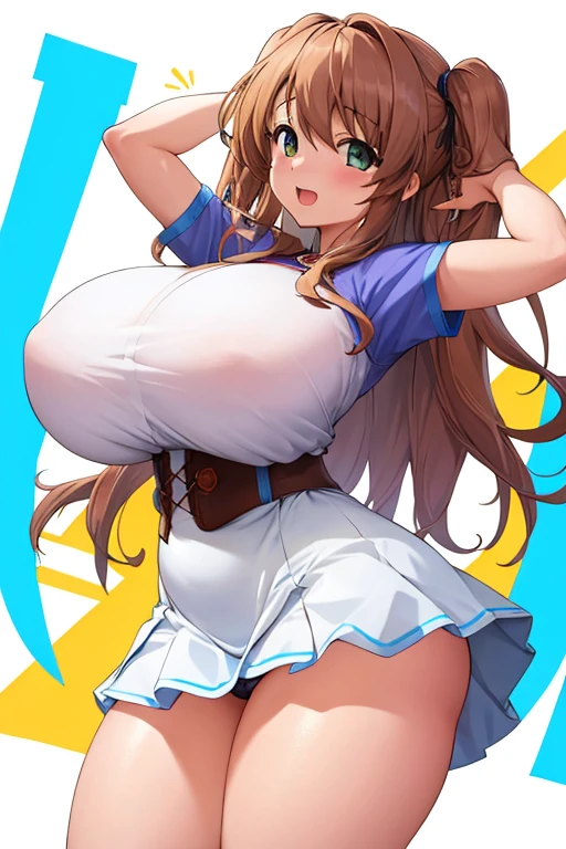 One girl,Huge Breasts, Have, White Background, Both sides up, underwear,{{{Plump, thick thighs}}},{{{Knee-high socks}}},Are standing,Happy,Huge Ass,