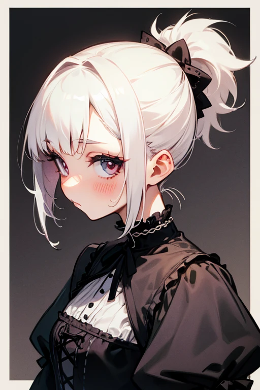 Short white hair, blush, Gothic ta、Punk Fashion、ponytail、